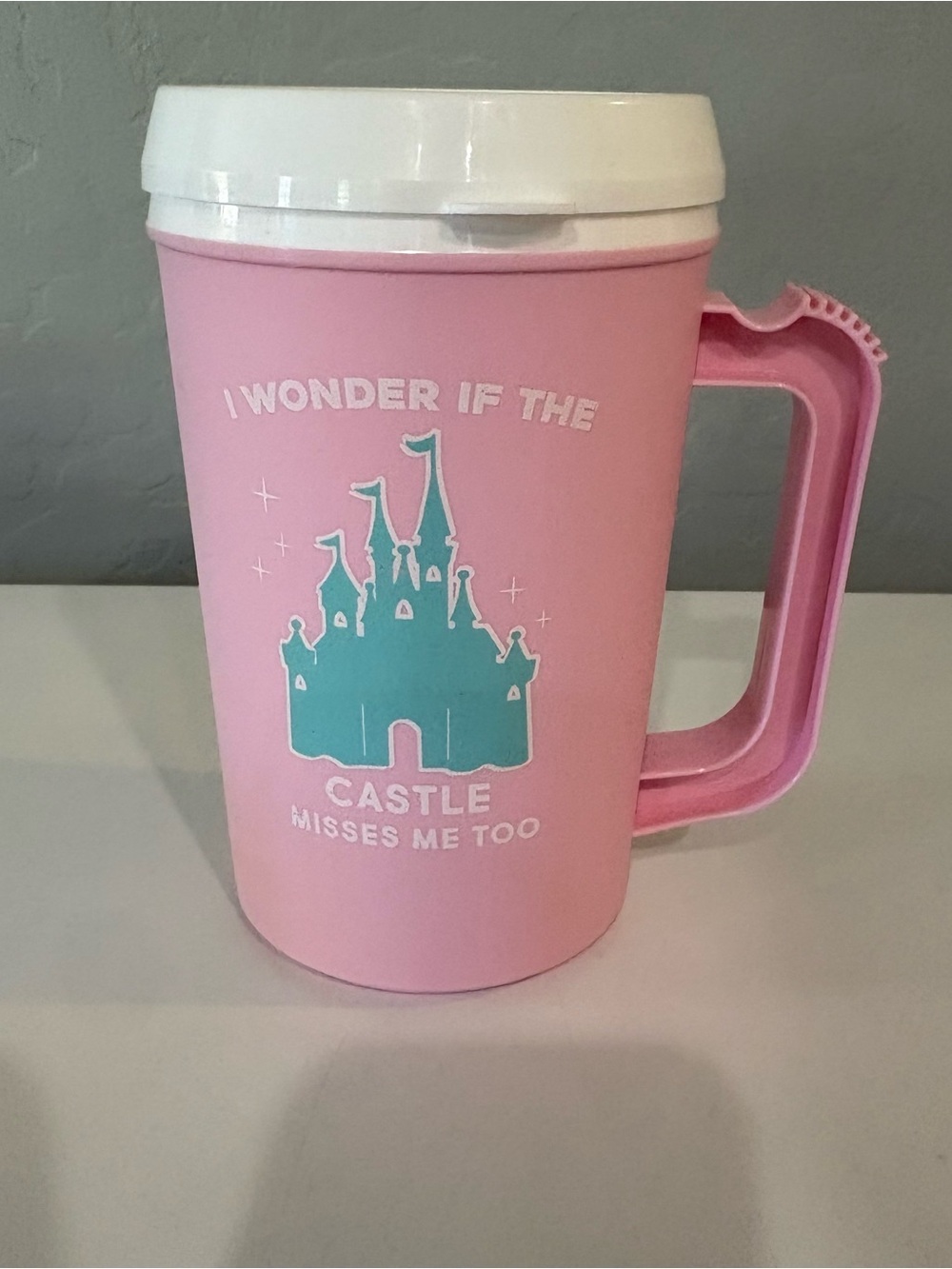 Small shop pink Disney castle insulated plasic water jug tumbler